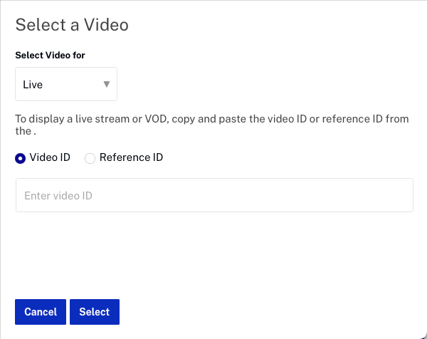 select live video ref id